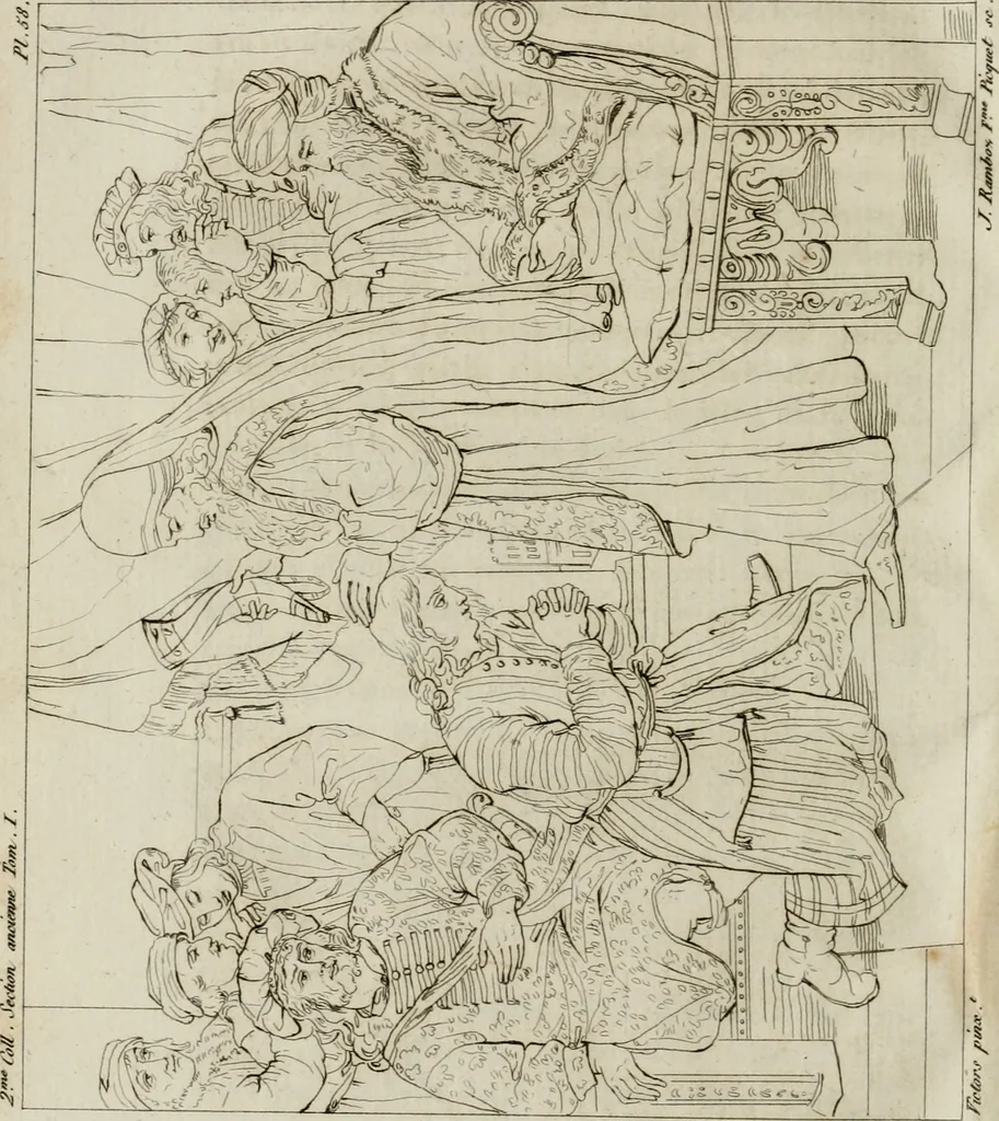 An illustration from Annales du musée et de l'école moderne des beaux-arts : recueil de gravures au trait, d'après les principaux ouvrages de peinture, sculpture, ou projets d'architecture, qui, chaque année, ont remporté le prix, soit aux écoles spéciales, soit aux concours nationaux : les productions des artistes en tous genres, qui, aux différentes expositions, ont été citées avec éloges : les morceaux les plus estimés ou inédits de la galerie de peinture : la suite complète de celle des antiques : édifices anciens et modernes, etc., 1800, leaf 241