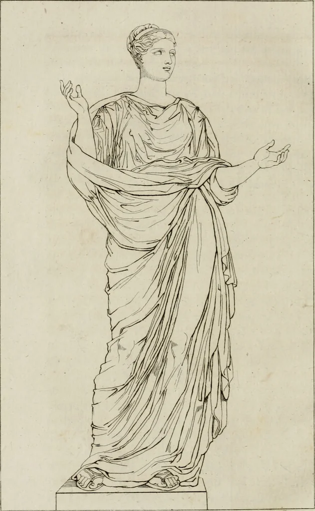 An illustration from Annales du musée et de l'école moderne des beaux-arts : recueil de gravures au trait, d'après les principaux ouvrages de peinture, sculpture, ou projets d'architecture, qui, chaque année, ont remporté le prix, soit aux écoles spéciales, soit aux concours nationaux : les productions des artistes en tous genres, qui, aux différentes expositions, ont été citées avec éloges : les morceaux les plus estimés ou inédits de la galerie de peinture : la suite complète de celle des antiques : édifices anciens et modernes, etc., 1800, leaf 249
