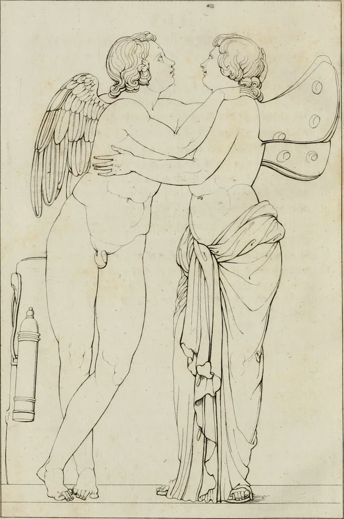 An illustration from Annales du musée et de l'école moderne des beaux-arts : recueil de gravures au trait, d'après les principaux ouvrages de peinture, sculpture, ou projets d'architecture, qui, chaque année, ont remporté le prix, soit aux écoles spéciales, soit aux concours nationaux : les productions des artistes en tous genres, qui, aux différentes expositions, ont été citées avec éloges : les morceaux les plus estimés ou inédits de la galerie de peinture : la suite complète de celle des antiques : édifices anciens et modernes, etc., 1800, leaf 25