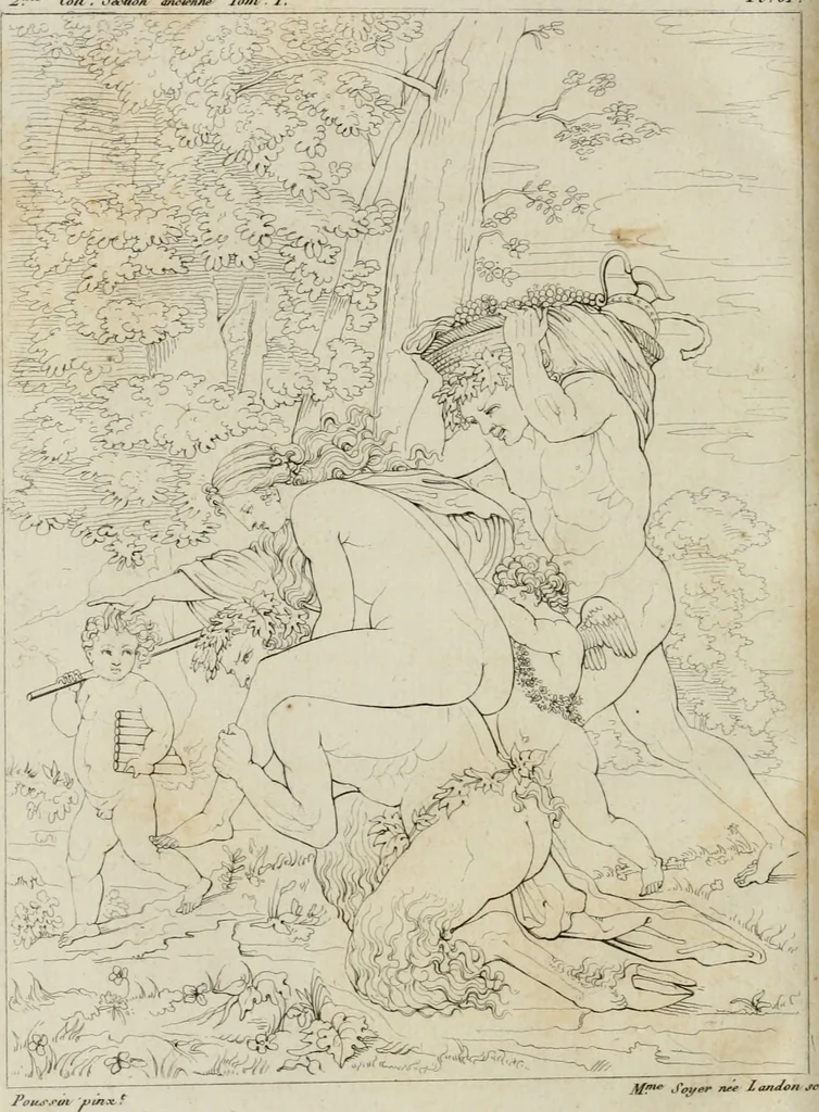 An illustration from Annales du musée et de l'école moderne des beaux-arts : recueil de gravures au trait, d'après les principaux ouvrages de peinture, sculpture, ou projets d'architecture, qui, chaque année, ont remporté le prix, soit aux écoles spéciales, soit aux concours nationaux : les productions des artistes en tous genres, qui, aux différentes expositions, ont été citées avec éloges : les morceaux les plus estimés ou inédits de la galerie de peinture : la suite complète de celle des antiques : édifices anciens et modernes, etc., 1800, leaf 253