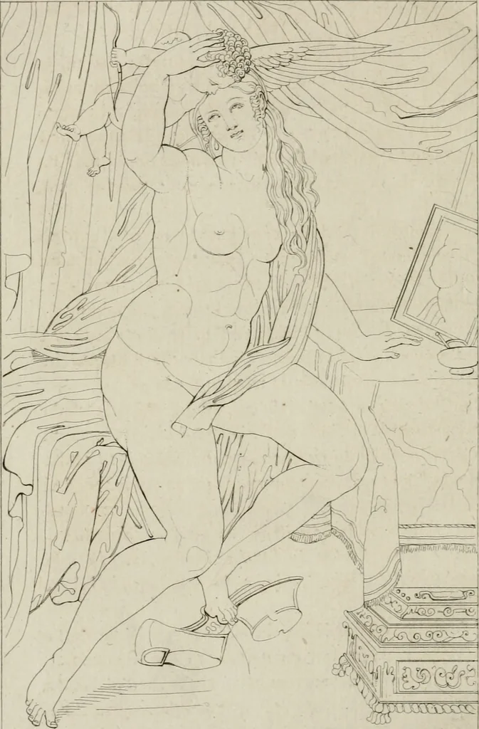 An illustration from Annales du musée et de l'école moderne des beaux-arts : recueil de gravures au trait, d'après les principaux ouvrages de peinture, sculpture, ou projets d'architecture, qui, chaque année, ont remporté le prix, soit aux écoles spéciales, soit aux concours nationaux : les productions des artistes en tous genres, qui, aux différentes expositions, ont été citées avec éloges : les morceaux les plus estimés ou inédits de la galerie de peinture : la suite complète de celle des antiques : édifices anciens et modernes, etc., 1800, leaf 269