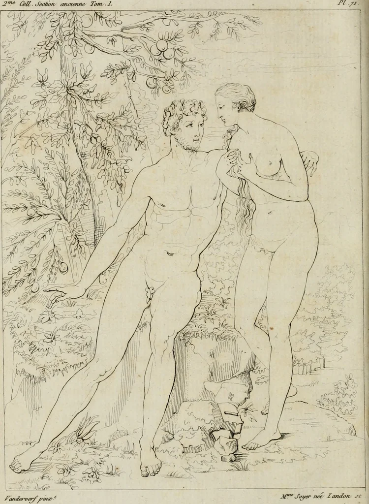 An illustration from Annales du musée et de l'école moderne des beaux-arts : recueil de gravures au trait, d'après les principaux ouvrages de peinture, sculpture, ou projets d'architecture, qui, chaque année, ont remporté le prix, soit aux écoles spéciales, soit aux concours nationaux : les productions des artistes en tous genres, qui, aux différentes expositions, ont été citées avec éloges : les morceaux les plus estimés ou inédits de la galerie de peinture : la suite complète de celle des antiques : édifices anciens et modernes, etc., 1800, leaf 293