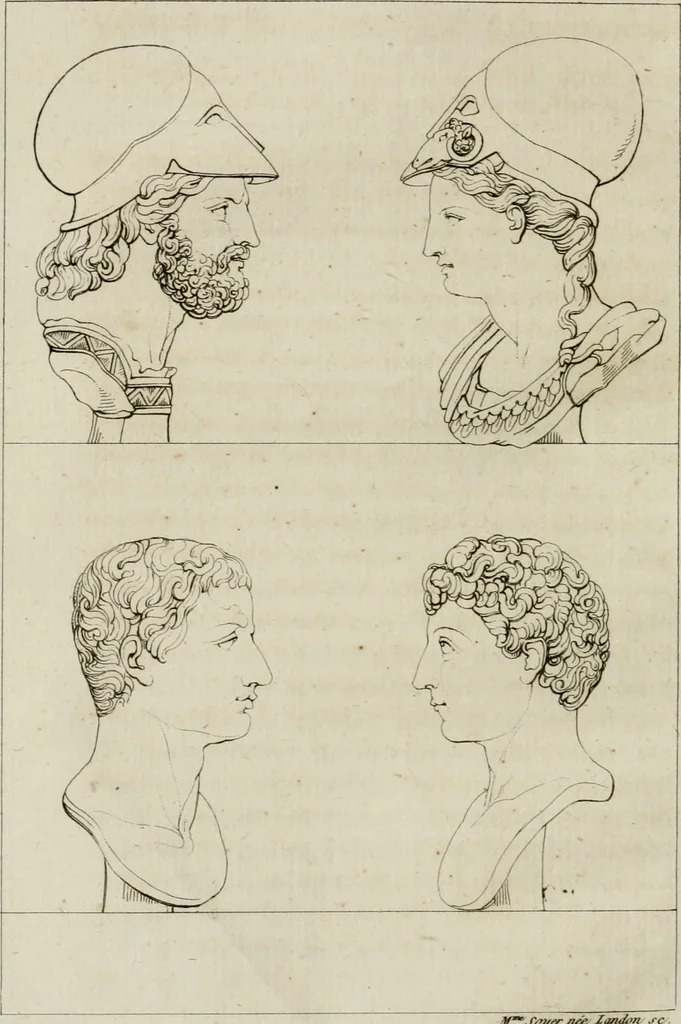 An illustration from Annales du musée et de l'école moderne des beaux-arts : recueil de gravures au trait, d'après les principaux ouvrages de peinture, sculpture, ou projets d'architecture, qui, chaque année, ont remporté le prix, soit aux écoles spéciales, soit aux concours nationaux : les productions des artistes en tous genres, qui, aux différentes expositions, ont été citées avec éloges : les morceaux les plus estimés ou inédits de la galerie de peinture : la suite complète de celle des antiques : édifices anciens et modernes, etc., 1800, leaf 81