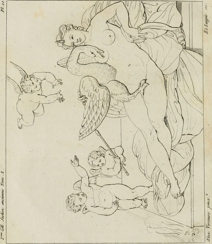 An illustration from Annales du musée et de l'école moderne des beaux-arts : recueil de gravures au trait, d'après les principaux ouvrages de peinture, sculpture, ou projets d'architecture, qui, chaque année, ont remporté le prix, soit aux écoles spéciales, soit aux concours nationaux : les productions des artistes en tous genres, qui, aux différentes expositions, ont été citées avec éloges : les morceaux les plus estimés ou inédits de la galerie de peinture : la suite complète de celle des antiques : édifices anciens et modernes, etc., 1800, leaf 97