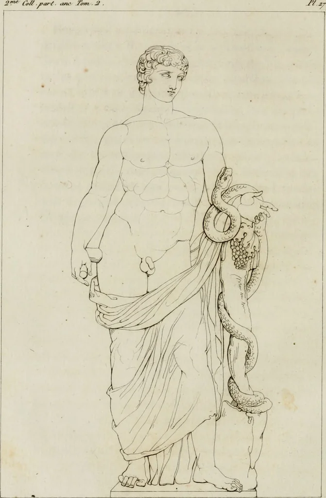 An illustration from Annales du musée et de l'école moderne des beaux-arts : recueil de gravures au trait, d'après les principaux ouvrages de peinture, sculpture, ou projets d'architecture, qui, chaque année, ont remporté le prix, soit aux écoles spéciales, soit aux concours nationaux : les productions des artistes en tous genres, qui, aux différentes expositions, ont été citées avec éloges : les morceaux les plus estimés ou inédits de la galerie de peinture : la suite complète de celle des antiques : édifices anciens et modernes, etc., 1800, leaf 109