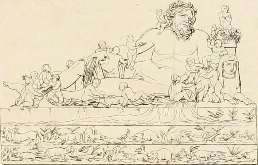 An illustration from Annales du musée et de l'école moderne des beaux-arts : recueil de gravures au trait, d'après les principaux ouvrages de peinture, sculpture, ou projets d'architecture, qui, chaque année, ont remporté le prix, soit aux écoles spéciales, soit aux concours nationaux : les productions des artistes en tous genres, qui, aux différentes expositions, ont été citées avec éloges : les morceaux les plus estimés ou inédits de la galerie de peinture : la suite complète de celle des antiques : édifices anciens et modernes, etc., 1800, leaf 12