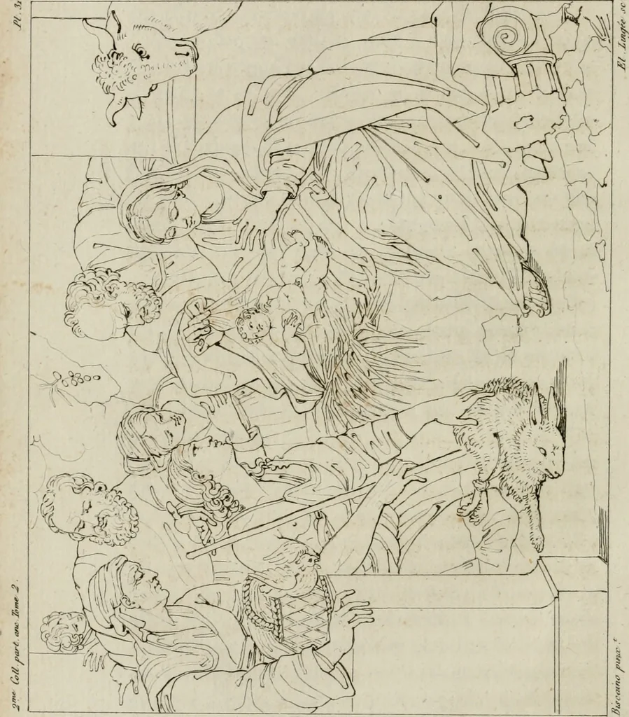 An illustration from Annales du musée et de l'école moderne des beaux-arts : recueil de gravures au trait, d'après les principaux ouvrages de peinture, sculpture, ou projets d'architecture, qui, chaque année, ont remporté le prix, soit aux écoles spéciales, soit aux concours nationaux : les productions des artistes en tous genres, qui, aux différentes expositions, ont été citées avec éloges : les morceaux les plus estimés ou inédits de la galerie de peinture : la suite complète de celle des antiques : édifices anciens et modernes, etc., 1800, leaf 123