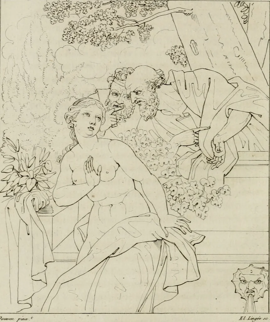 An illustration from Annales du musée et de l'école moderne des beaux-arts : recueil de gravures au trait, d'après les principaux ouvrages de peinture, sculpture, ou projets d'architecture, qui, chaque année, ont remporté le prix, soit aux écoles spéciales, soit aux concours nationaux : les productions des artistes en tous genres, qui, aux différentes expositions, ont été citées avec éloges : les morceaux les plus estimés ou inédits de la galerie de peinture : la suite complète de celle des antiques : édifices anciens et modernes, etc., 1800, leaf 127