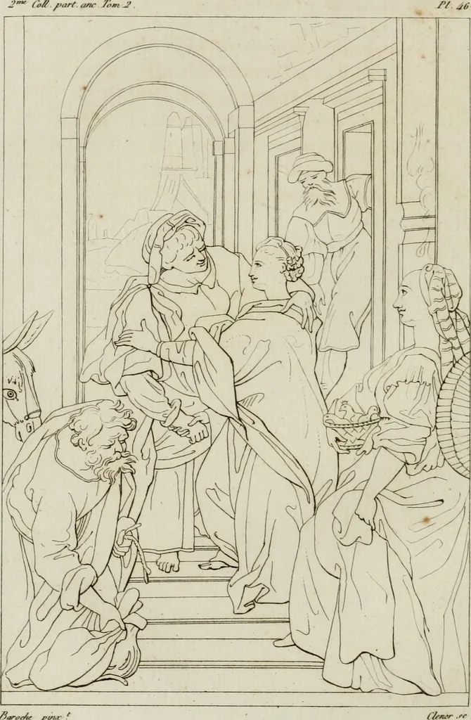 An illustration from Annales du musée et de l'école moderne des beaux-arts : recueil de gravures au trait, d'après les principaux ouvrages de peinture, sculpture, ou projets d'architecture, qui, chaque année, ont remporté le prix, soit aux écoles spéciales, soit aux concours nationaux : les productions des artistes en tous genres, qui, aux différentes expositions, ont été citées avec éloges : les morceaux les plus estimés ou inédits de la galerie de peinture : la suite complète de celle des antiques : édifices anciens et modernes, etc., 1800, leaf 183