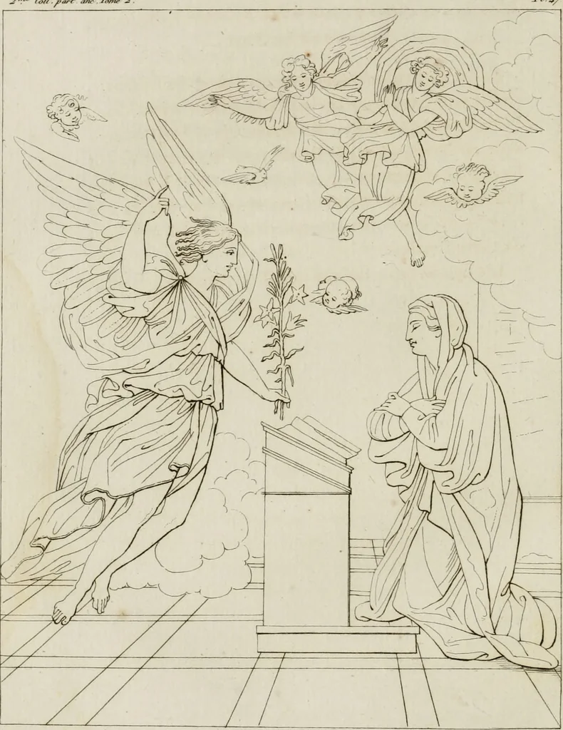 An illustration from Annales du musée et de l'école moderne des beaux-arts : recueil de gravures au trait, d'après les principaux ouvrages de peinture, sculpture, ou projets d'architecture, qui, chaque année, ont remporté le prix, soit aux écoles spéciales, soit aux concours nationaux : les productions des artistes en tous genres, qui, aux différentes expositions, ont été citées avec éloges : les morceaux les plus estimés ou inédits de la galerie de peinture : la suite complète de celle des antiques : édifices anciens et modernes, etc., 1800, leaf 187
