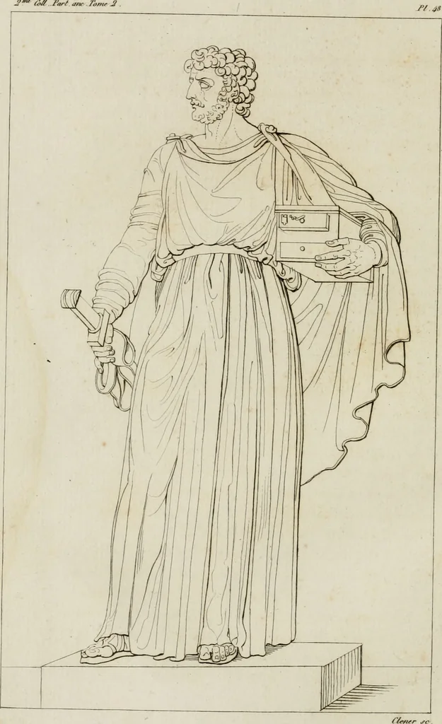 An illustration from Annales du musée et de l'école moderne des beaux-arts : recueil de gravures au trait, d'après les principaux ouvrages de peinture, sculpture, ou projets d'architecture, qui, chaque année, ont remporté le prix, soit aux écoles spéciales, soit aux concours nationaux : les productions des artistes en tous genres, qui, aux différentes expositions, ont été citées avec éloges : les morceaux les plus estimés ou inédits de la galerie de peinture : la suite complète de celle des antiques : édifices anciens et modernes, etc., 1800, leaf 191