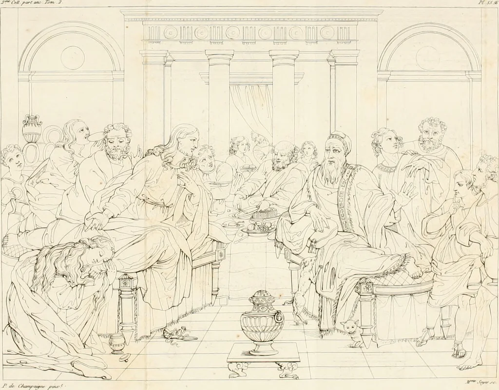 An illustration from Annales du musée et de l'école moderne des beaux-arts : recueil de gravures au trait, d'après les principaux ouvrages de peinture, sculpture, ou projets d'architecture, qui, chaque année, ont remporté le prix, soit aux écoles spéciales, soit aux concours nationaux : les productions des artistes en tous genres, qui, aux différentes expositions, ont été citées avec éloges : les morceaux les plus estimés ou inédits de la galerie de peinture : la suite complète de celle des antiques : édifices anciens et modernes, etc., 1800, leaf 218