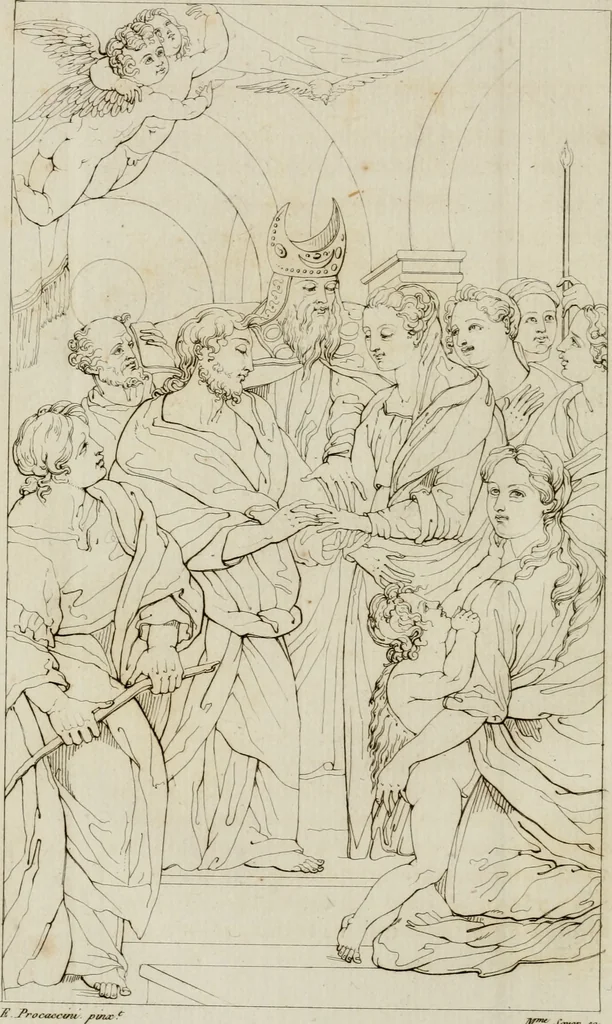 An illustration from Annales du musée et de l'école moderne des beaux-arts : recueil de gravures au trait, d'après les principaux ouvrages de peinture, sculpture, ou projets d'architecture, qui, chaque année, ont remporté le prix, soit aux écoles spéciales, soit aux concours nationaux : les productions des artistes en tous genres, qui, aux différentes expositions, ont été citées avec éloges : les morceaux les plus estimés ou inédits de la galerie de peinture : la suite complète de celle des antiques : édifices anciens et modernes, etc., 1800, leaf 227