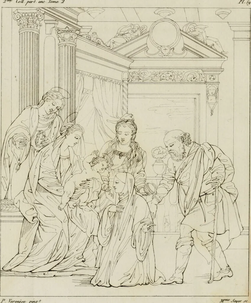 An illustration from Annales du musée et de l'école moderne des beaux-arts : recueil de gravures au trait, d'après les principaux ouvrages de peinture, sculpture, ou projets d'architecture, qui, chaque année, ont remporté le prix, soit aux écoles spéciales, soit aux concours nationaux : les productions des artistes en tous genres, qui, aux différentes expositions, ont été citées avec éloges : les morceaux les plus estimés ou inédits de la galerie de peinture : la suite complète de celle des antiques : édifices anciens et modernes, etc., 1800, leaf 231