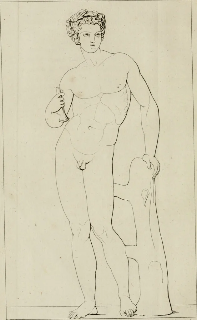 An illustration from Annales du musée et de l'école moderne des beaux-arts : recueil de gravures au trait, d'après les principaux ouvrages de peinture, sculpture, ou projets d'architecture, qui, chaque année, ont remporté le prix, soit aux écoles spéciales, soit aux concours nationaux : les productions des artistes en tous genres, qui, aux différentes expositions, ont été citées avec éloges : les morceaux les plus estimés ou inédits de la galerie de peinture : la suite complète de celle des antiques : édifices anciens et modernes, etc., 1800, leaf 33