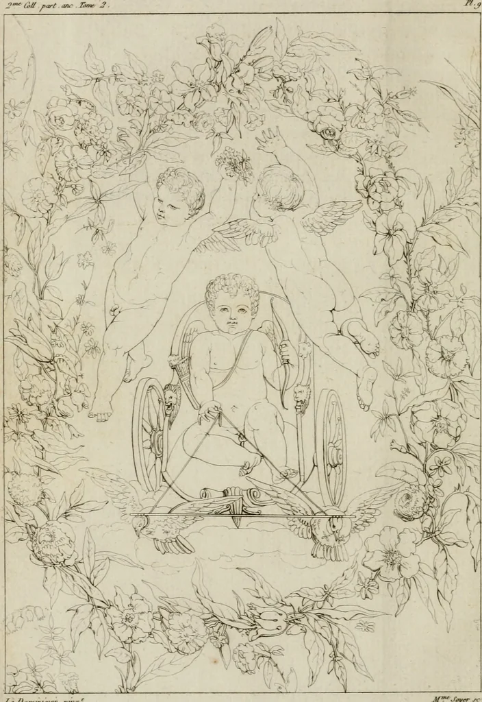 An illustration from Annales du musée et de l'école moderne des beaux-arts : recueil de gravures au trait, d'après les principaux ouvrages de peinture, sculpture, ou projets d'architecture, qui, chaque année, ont remporté le prix, soit aux écoles spéciales, soit aux concours nationaux : les productions des artistes en tous genres, qui, aux différentes expositions, ont été citées avec éloges : les morceaux les plus estimés ou inédits de la galerie de peinture : la suite complète de celle des antiques : édifices anciens et modernes, etc., 1800, leaf 41