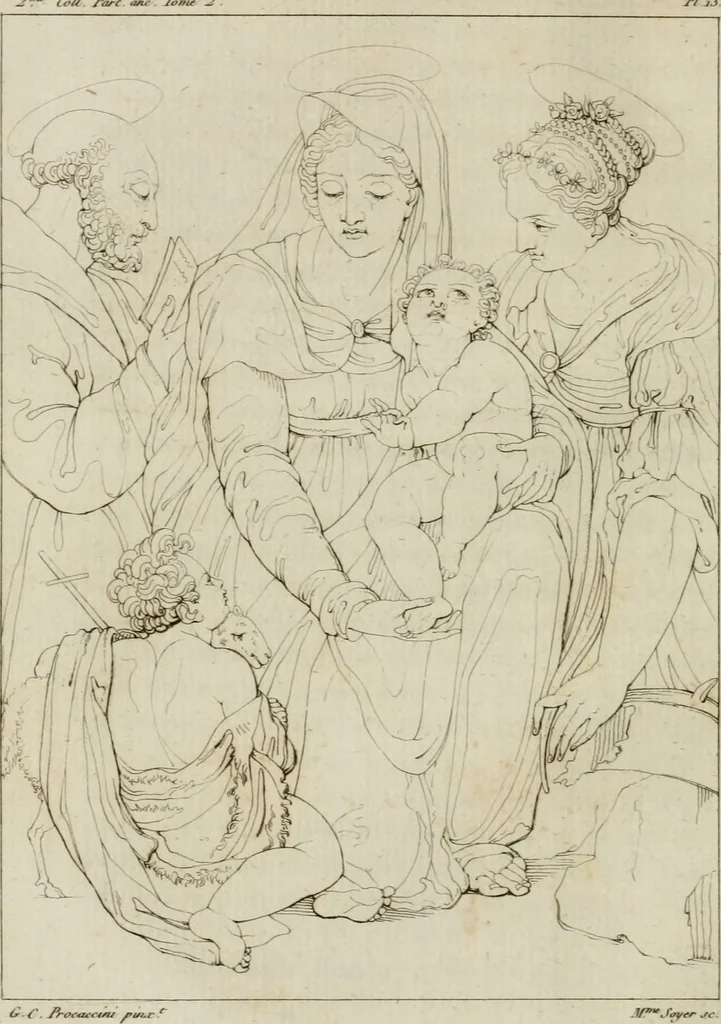 An illustration from Annales du musée et de l'école moderne des beaux-arts : recueil de gravures au trait, d'après les principaux ouvrages de peinture, sculpture, ou projets d'architecture, qui, chaque année, ont remporté le prix, soit aux écoles spéciales, soit aux concours nationaux : les productions des artistes en tous genres, qui, aux différentes expositions, ont été citées avec éloges : les morceaux les plus estimés ou inédits de la galerie de peinture : la suite complète de celle des antiques : édifices anciens et modernes, etc., 1800, leaf 57