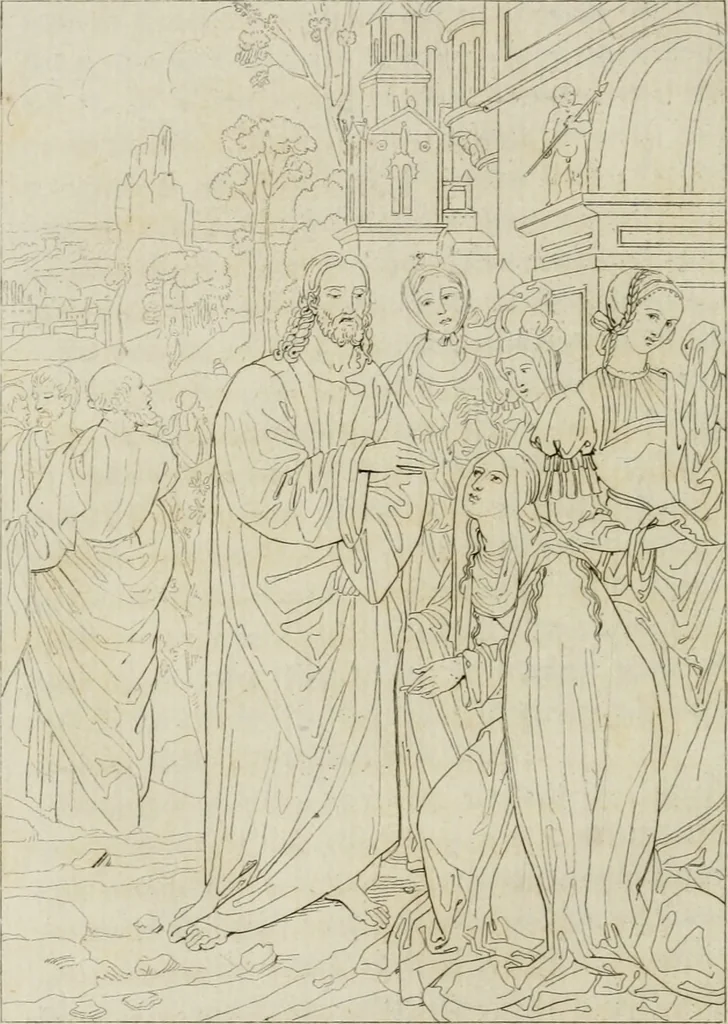 An illustration from Annales du musée et de l'école moderne des beaux-arts : recueil de gravures au trait, d'après les principaux ouvrages de peinture, sculpture, ou projets d'architecture, qui, chaque année, ont remporté le prix, soit aux écoles spéciales, soit aux concours nationaux : les productions des artistes en tous genres, qui, aux différentes expositions, ont été citées avec éloges : les morceaux les plus estimés ou inédits de la galerie de peinture : la suite complète de celle des antiques : édifices anciens et modernes, etc., 1800, leaf 103