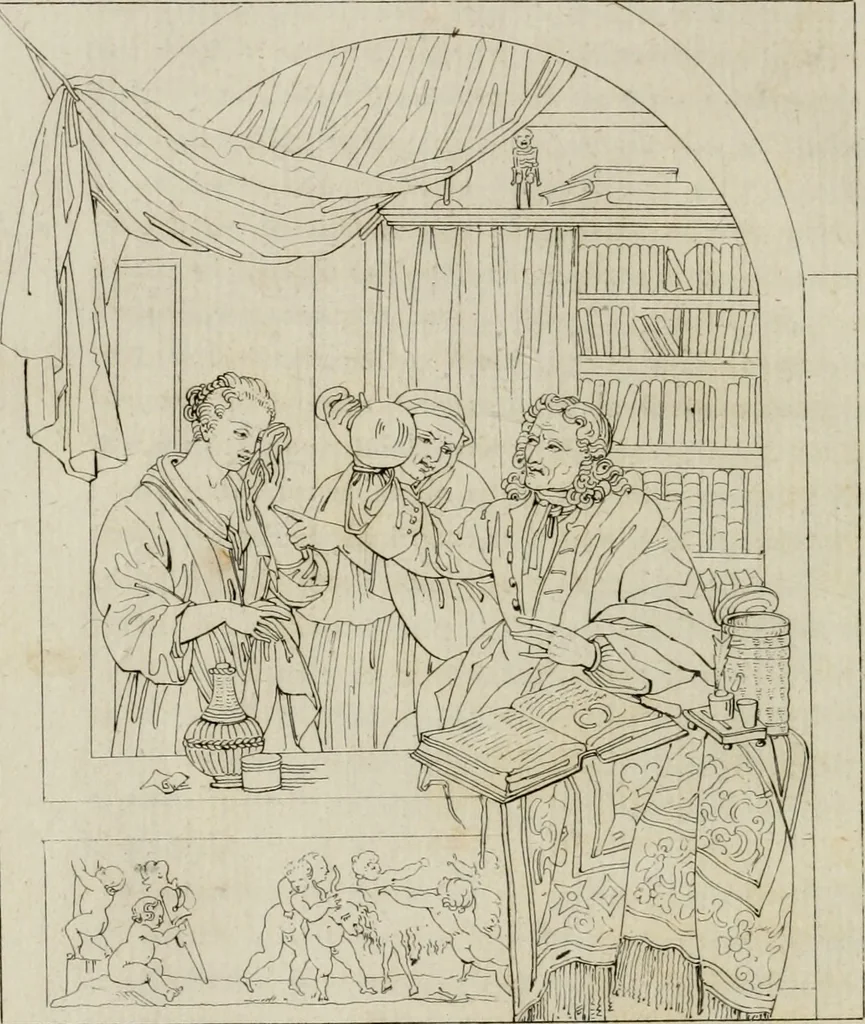 An illustration from Annales du musée et de l'école moderne des beaux-arts : recueil de gravures au trait, d'après les principaux ouvrages de peinture, sculpture, ou projets d'architecture, qui, chaque année, ont remporté le prix, soit aux écoles spéciales, soit aux concours nationaux : les productions des artistes en tous genres, qui, aux différentes expositions, ont été citées avec éloges : les morceaux les plus estimés ou inédits de la galerie de peinture : la suite complète de celle des antiques : édifices anciens et modernes, etc., 1800, leaf 135