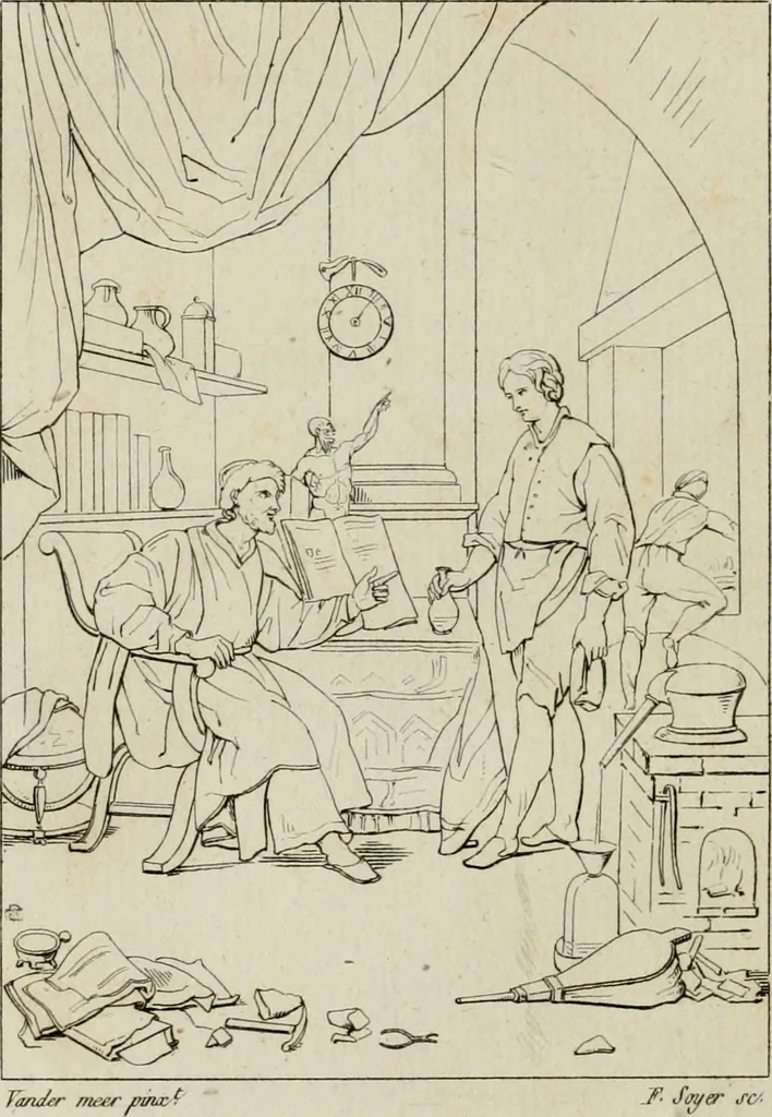 An illustration from Annales du musée et de l'école moderne des beaux-arts : recueil de gravures au trait, d'après les principaux ouvrages de peinture, sculpture, ou projets d'architecture, qui, chaque année, ont remporté le prix, soit aux écoles spéciales, soit aux concours nationaux : les productions des artistes en tous genres, qui, aux différentes expositions, ont été citées avec éloges : les morceaux les plus estimés ou inédits de la galerie de peinture : la suite complète de celle des antiques : édifices anciens et modernes, etc., 1800, leaf 143