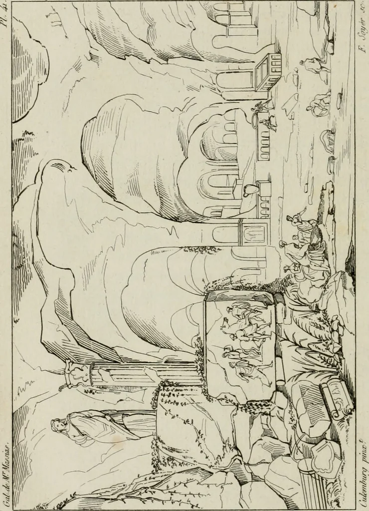 An illustration from Annales du musée et de l'école moderne des beaux-arts : recueil de gravures au trait, d'après les principaux ouvrages de peinture, sculpture, ou projets d'architecture, qui, chaque année, ont remporté le prix, soit aux écoles spéciales, soit aux concours nationaux : les productions des artistes en tous genres, qui, aux différentes expositions, ont été citées avec éloges : les morceaux les plus estimés ou inédits de la galerie de peinture : la suite complète de celle des antiques : édifices anciens et modernes, etc., 1800, leaf 171