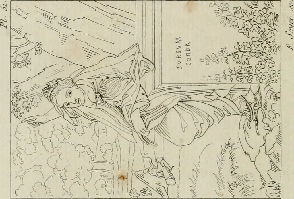 An illustration from Annales du musée et de l'école moderne des beaux-arts : recueil de gravures au trait, d'après les principaux ouvrages de peinture, sculpture, ou projets d'architecture, qui, chaque année, ont remporté le prix, soit aux écoles spéciales, soit aux concours nationaux : les productions des artistes en tous genres, qui, aux différentes expositions, ont été citées avec éloges : les morceaux les plus estimés ou inédits de la galerie de peinture : la suite complète de celle des antiques : édifices anciens et modernes, etc., 1800, leaf 211