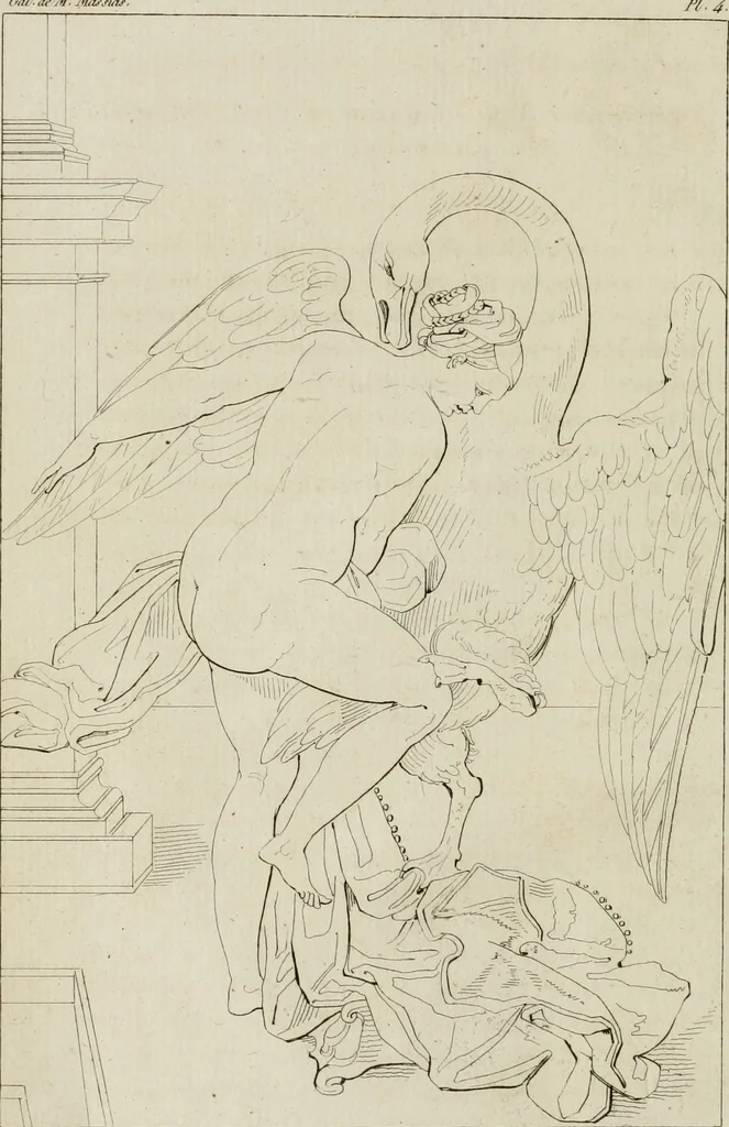 An illustration from Annales du musée et de l'école moderne des beaux-arts : recueil de gravures au trait, d'après les principaux ouvrages de peinture, sculpture, ou projets d'architecture, qui, chaque année, ont remporté le prix, soit aux écoles spéciales, soit aux concours nationaux : les productions des artistes en tous genres, qui, aux différentes expositions, ont été citées avec éloges : les morceaux les plus estimés ou inédits de la galerie de peinture : la suite complète de celle des antiques : édifices anciens et modernes, etc., 1800, leaf 23