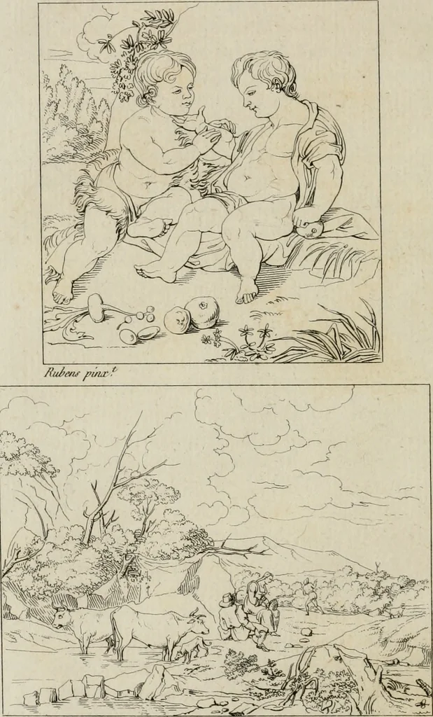 An illustration from Annales du musée et de l'école moderne des beaux-arts : recueil de gravures au trait, d'après les principaux ouvrages de peinture, sculpture, ou projets d'architecture, qui, chaque année, ont remporté le prix, soit aux écoles spéciales, soit aux concours nationaux : les productions des artistes en tous genres, qui, aux différentes expositions, ont été citées avec éloges : les morceaux les plus estimés ou inédits de la galerie de peinture : la suite complète de celle des antiques : édifices anciens et modernes, etc., 1800, leaf 231