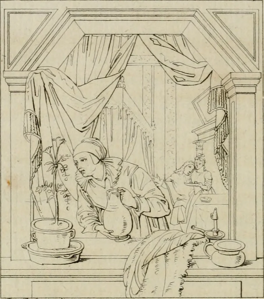 An illustration from Annales du musée et de l'école moderne des beaux-arts : recueil de gravures au trait, d'après les principaux ouvrages de peinture, sculpture, ou projets d'architecture, qui, chaque année, ont remporté le prix, soit aux écoles spéciales, soit aux concours nationaux : les productions des artistes en tous genres, qui, aux différentes expositions, ont été citées avec éloges : les morceaux les plus estimés ou inédits de la galerie de peinture : la suite complète de celle des antiques : édifices anciens et modernes, etc., 1800, leaf 235