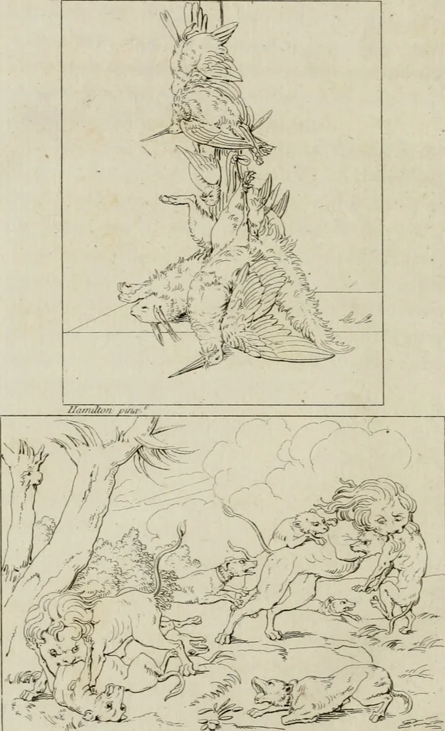 An illustration from Annales du musée et de l'école moderne des beaux-arts : recueil de gravures au trait, d'après les principaux ouvrages de peinture, sculpture, ou projets d'architecture, qui, chaque année, ont remporté le prix, soit aux écoles spéciales, soit aux concours nationaux : les productions des artistes en tous genres, qui, aux différentes expositions, ont été citées avec éloges : les morceaux les plus estimés ou inédits de la galerie de peinture : la suite complète de celle des antiques : édifices anciens et modernes, etc., 1800, leaf 263