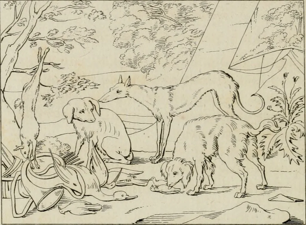 An illustration from Annales du musée et de l'école moderne des beaux-arts : recueil de gravures au trait, d'après les principaux ouvrages de peinture, sculpture, ou projets d'architecture, qui, chaque année, ont remporté le prix, soit aux écoles spéciales, soit aux concours nationaux : les productions des artistes en tous genres, qui, aux différentes expositions, ont été citées avec éloges : les morceaux les plus estimés ou inédits de la galerie de peinture : la suite complète de celle des antiques : édifices anciens et modernes, etc., 1800, leaf 267