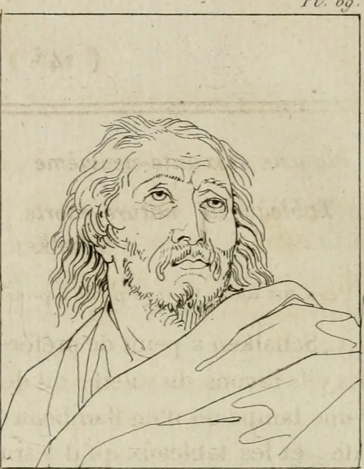 An illustration from Annales du musée et de l'école moderne des beaux-arts : recueil de gravures au trait, d'après les principaux ouvrages de peinture, sculpture, ou projets d'architecture, qui, chaque année, ont remporté le prix, soit aux écoles spéciales, soit aux concours nationaux : les productions des artistes en tous genres, qui, aux différentes expositions, ont été citées avec éloges : les morceaux les plus estimés ou inédits de la galerie de peinture : la suite complète de celle des antiques : édifices anciens et modernes, etc., 1800, leaf 283