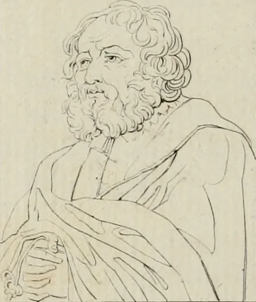 An illustration from Annales du musée et de l'école moderne des beaux-arts : recueil de gravures au trait, d'après les principaux ouvrages de peinture, sculpture, ou projets d'architecture, qui, chaque année, ont remporté le prix, soit aux écoles spéciales, soit aux concours nationaux : les productions des artistes en tous genres, qui, aux différentes expositions, ont été citées avec éloges : les morceaux les plus estimés ou inédits de la galerie de peinture : la suite complète de celle des antiques : édifices anciens et modernes, etc., 1800, leaf 291