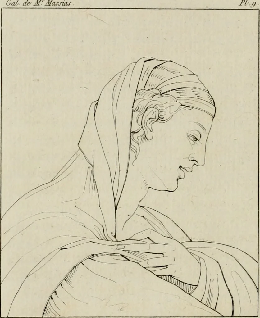 An illustration from Annales du musée et de l'école moderne des beaux-arts : recueil de gravures au trait, d'après les principaux ouvrages de peinture, sculpture, ou projets d'architecture, qui, chaque année, ont remporté le prix, soit aux écoles spéciales, soit aux concours nationaux : les productions des artistes en tous genres, qui, aux différentes expositions, ont été citées avec éloges : les morceaux les plus estimés ou inédits de la galerie de peinture : la suite complète de celle des antiques : édifices anciens et modernes, etc., 1800, leaf 43