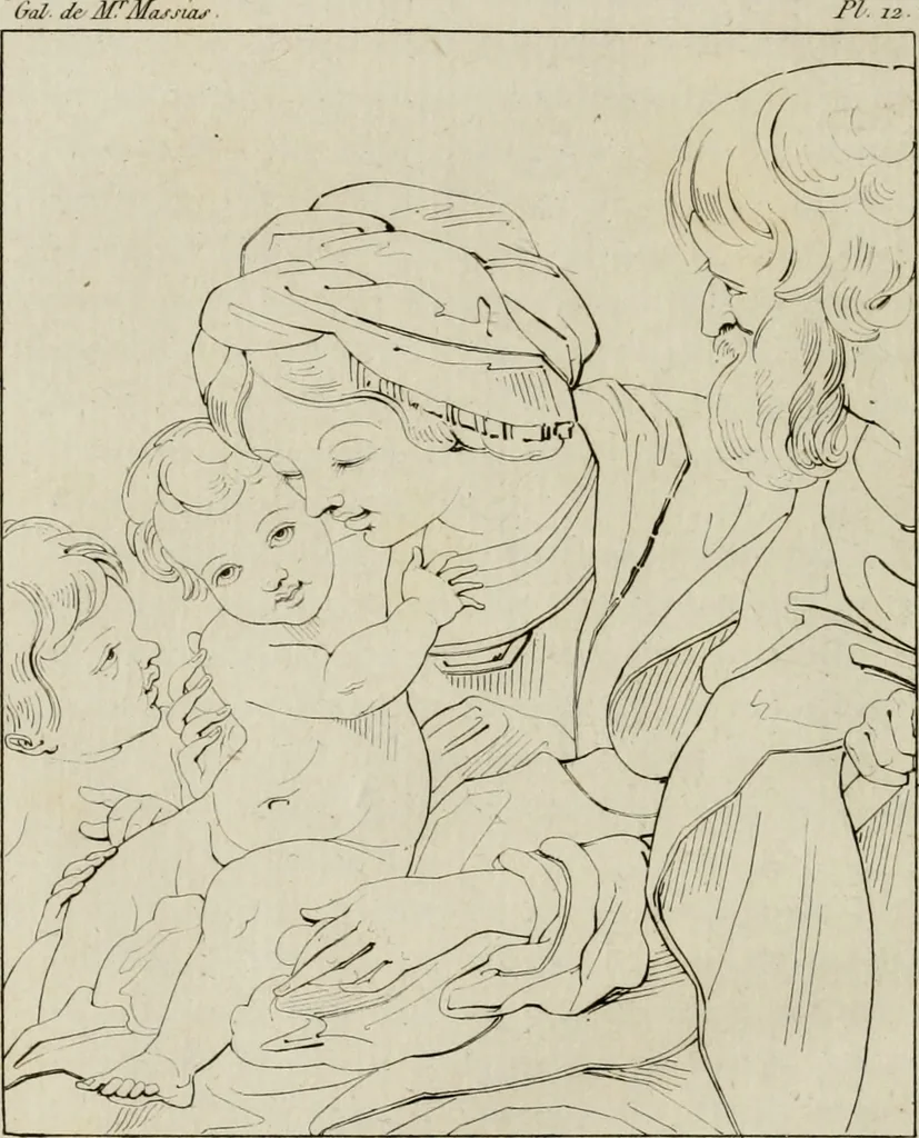 An illustration from Annales du musée et de l'école moderne des beaux-arts : recueil de gravures au trait, d'après les principaux ouvrages de peinture, sculpture, ou projets d'architecture, qui, chaque année, ont remporté le prix, soit aux écoles spéciales, soit aux concours nationaux : les productions des artistes en tous genres, qui, aux différentes expositions, ont été citées avec éloges : les morceaux les plus estimés ou inédits de la galerie de peinture : la suite complète de celle des antiques : édifices anciens et modernes, etc., 1800, leaf 55