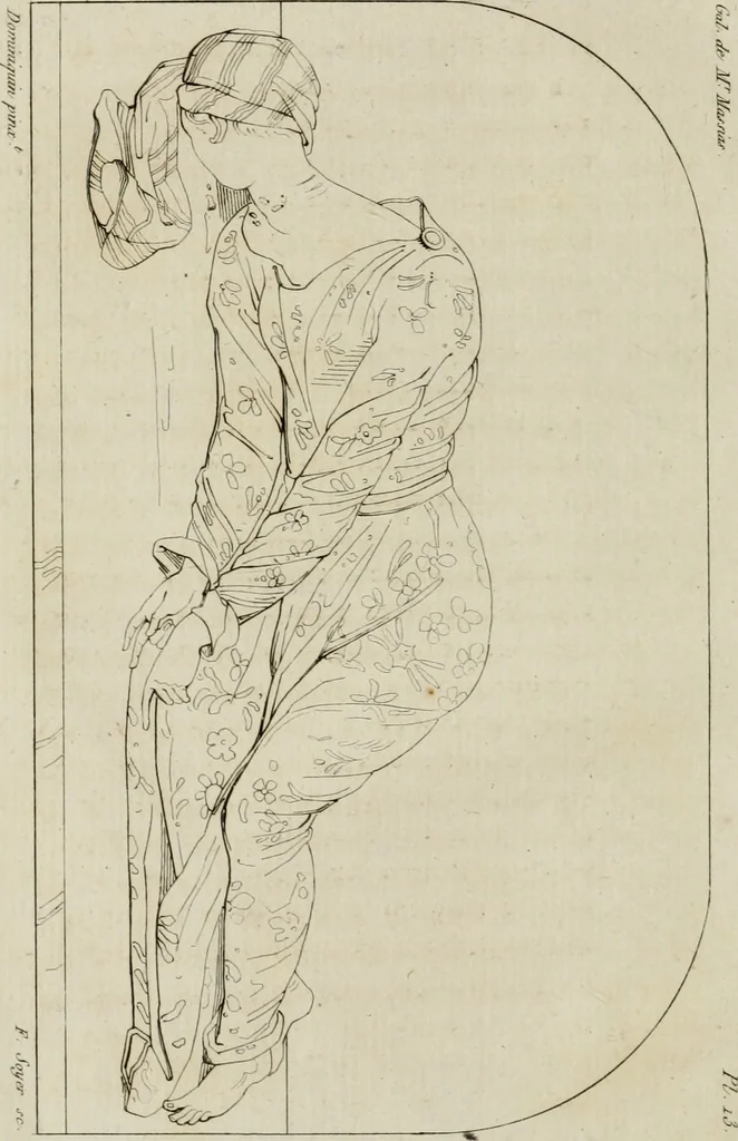 An illustration from Annales du musée et de l'école moderne des beaux-arts : recueil de gravures au trait, d'après les principaux ouvrages de peinture, sculpture, ou projets d'architecture, qui, chaque année, ont remporté le prix, soit aux écoles spéciales, soit aux concours nationaux : les productions des artistes en tous genres, qui, aux différentes expositions, ont été citées avec éloges : les morceaux les plus estimés ou inédits de la galerie de peinture : la suite complète de celle des antiques : édifices anciens et modernes, etc., 1800, leaf 59