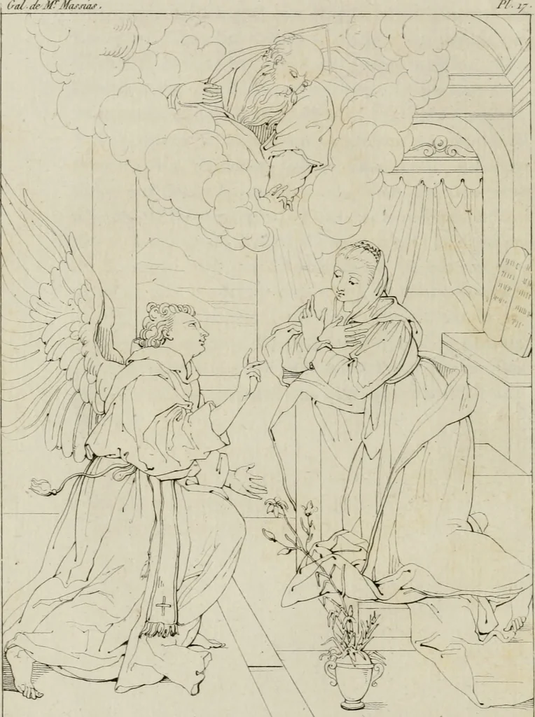 An illustration from Annales du musée et de l'école moderne des beaux-arts : recueil de gravures au trait, d'après les principaux ouvrages de peinture, sculpture, ou projets d'architecture, qui, chaque année, ont remporté le prix, soit aux écoles spéciales, soit aux concours nationaux : les productions des artistes en tous genres, qui, aux différentes expositions, ont été citées avec éloges : les morceaux les plus estimés ou inédits de la galerie de peinture : la suite complète de celle des antiques : édifices anciens et modernes, etc., 1800, leaf 75