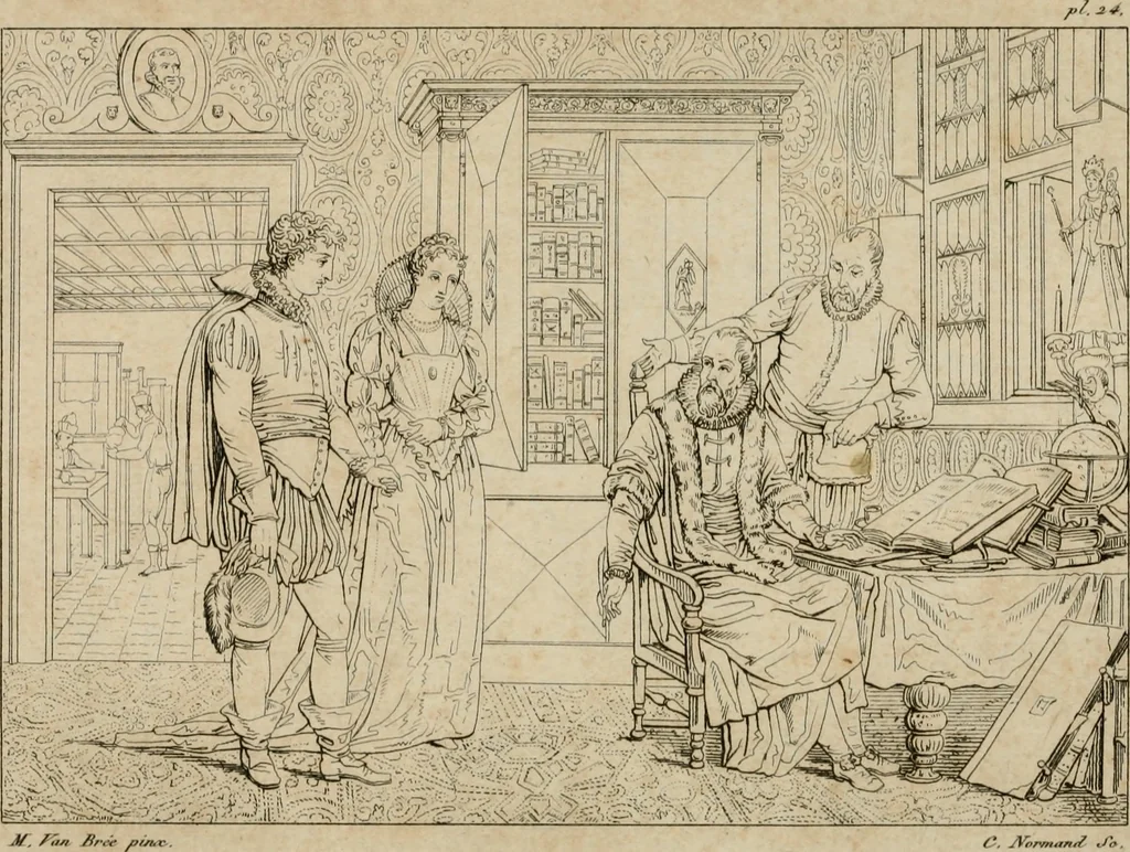 An illustration from Annales du Salon de Gand et de l'école moderne des Pays-Bas : recueil de morceaux choisis parmi les ouvrages de peinture, sculpture, architecture et gravure, esposés au musée en 1820, et d'autres nouvelles productions d l'art : gravés au trait, avec l'explication des sujets et une notice sur les artistes, 1823, leaf 109