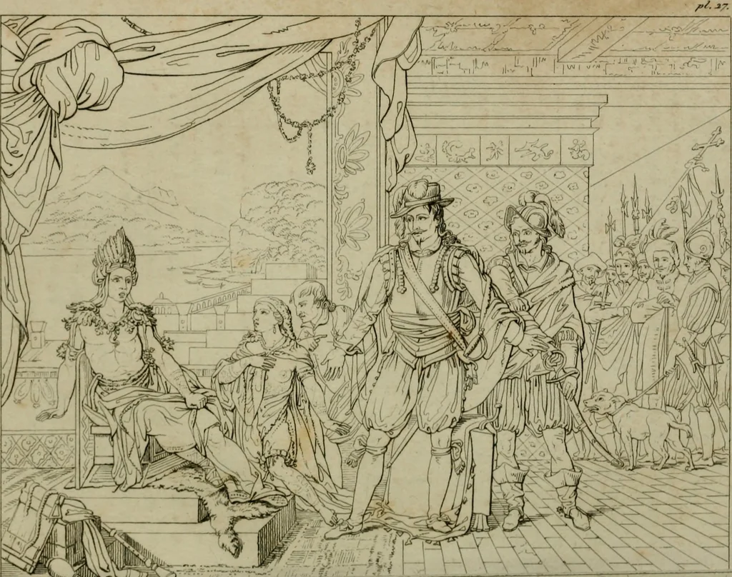 An illustration from Annales du Salon de Gand et de l'école moderne des Pays-Bas : recueil de morceaux choisis parmi les ouvrages de peinture, sculpture, architecture et gravure, esposés au musée en 1820, et d'autres nouvelles productions d l'art : gravés au trait, avec l'explication des sujets et une notice sur les artistes, 1823, leaf 120