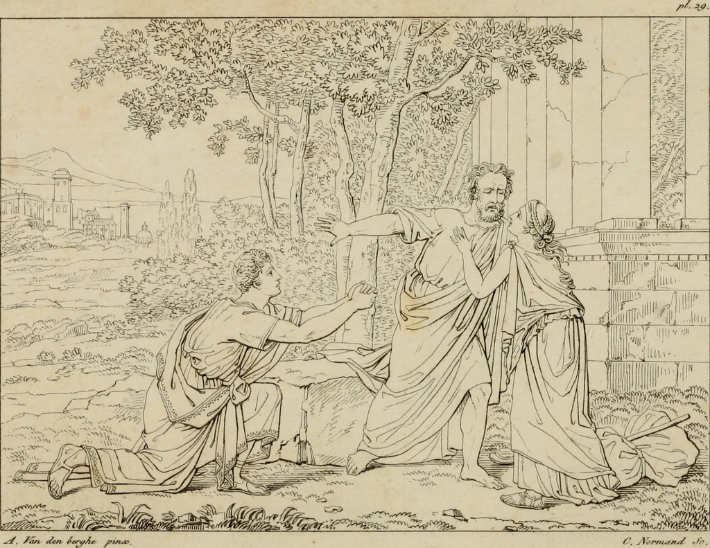 An illustration from Annales du Salon de Gand et de l'école moderne des Pays-Bas : recueil de morceaux choisis parmi les ouvrages de peinture, sculpture, architecture et gravure, esposés au musée en 1820, et d'autres nouvelles productions d l'art : gravés au trait, avec l'explication des sujets et une notice sur les artistes, 1823, leaf 127