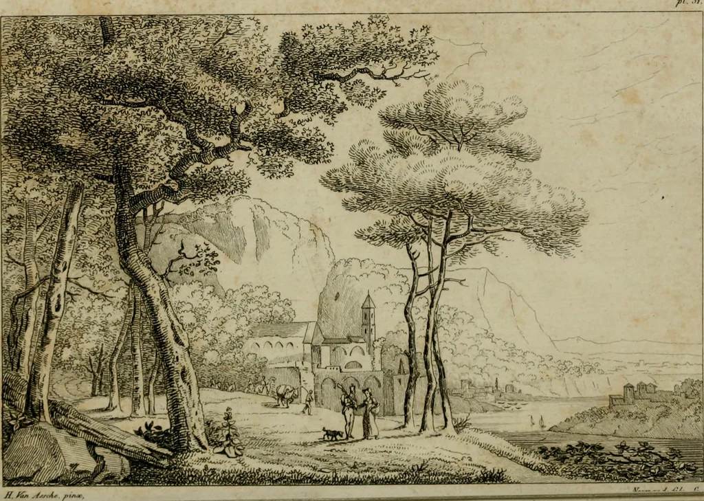 An illustration from Annales du Salon de Gand et de l'école moderne des Pays-Bas : recueil de morceaux choisis parmi les ouvrages de peinture, sculpture, architecture et gravure, esposés au musée en 1820, et d'autres nouvelles productions d l'art : gravés au trait, avec l'explication des sujets et une notice sur les artistes, 1823, leaf 136