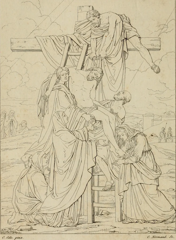 An illustration from Annales du Salon de Gand et de l'école moderne des Pays-Bas : recueil de morceaux choisis parmi les ouvrages de peinture, sculpture, architecture et gravure, esposés au musée en 1820, et d'autres nouvelles productions d l'art : gravés au trait, avec l'explication des sujets et une notice sur les artistes, 1823, leaf 165