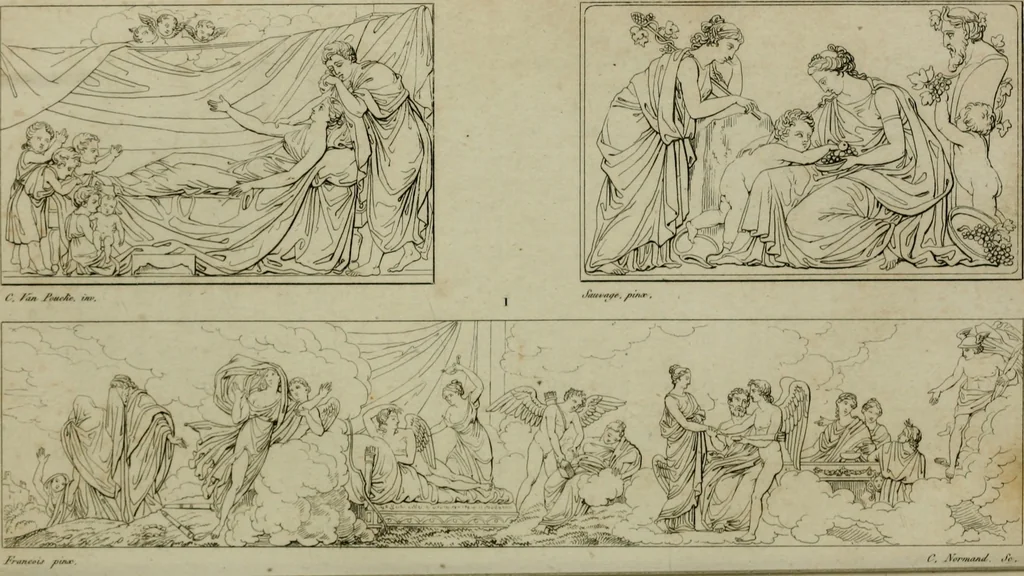 An illustration from Annales du Salon de Gand et de l'école moderne des Pays-Bas : recueil de morceaux choisis parmi les ouvrages de peinture, sculpture, architecture et gravure, esposés au musée en 1820, et d'autres nouvelles productions d l'art : gravés au trait, avec l'explication des sujets et une notice sur les artistes, 1823, leaf 172