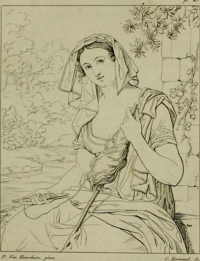 An illustration from Annales du Salon de Gand et de l'école moderne des Pays-Bas : recueil de morceaux choisis parmi les ouvrages de peinture, sculpture, architecture et gravure, esposés au musée en 1820, et d'autres nouvelles productions d l'art : gravés au trait, avec l'explication des sujets et une notice sur les artistes, 1823, leaf 180