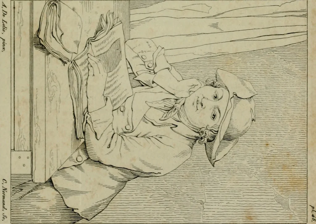 An illustration from Annales du Salon de Gand et de l'école moderne des Pays-Bas : recueil de morceaux choisis parmi les ouvrages de peinture, sculpture, architecture et gravure, esposés au musée en 1820, et d'autres nouvelles productions d l'art : gravés au trait, avec l'explication des sujets et une notice sur les artistes, 1823, leaf 198