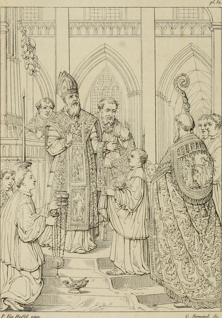 An illustration from Annales du Salon de Gand et de l'école moderne des Pays-Bas : recueil de morceaux choisis parmi les ouvrages de peinture, sculpture, architecture et gravure, esposés au musée en 1820, et d'autres nouvelles productions d l'art : gravés au trait, avec l'explication des sujets et une notice sur les artistes, 1823, leaf 215