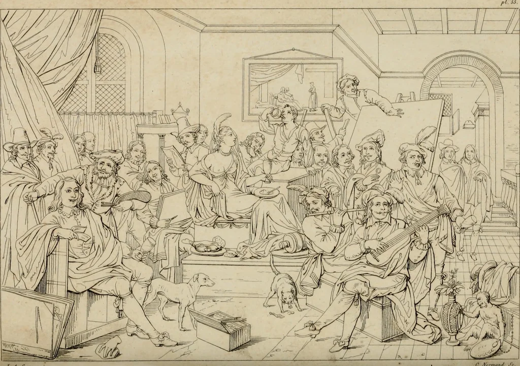An illustration from Annales du Salon de Gand et de l'école moderne des Pays-Bas : recueil de morceaux choisis parmi les ouvrages de peinture, sculpture, architecture et gravure, esposés au musée en 1820, et d'autres nouvelles productions d l'art : gravés au trait, avec l'explication des sujets et une notice sur les artistes, 1823, leaf 225