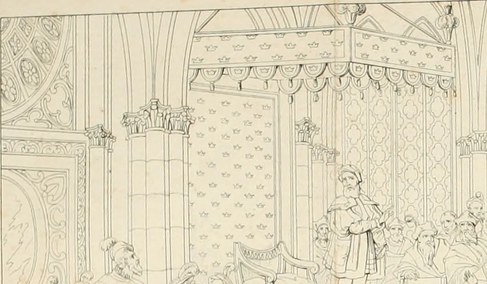 An illustration from Annales du Salon de Gand et de l'école moderne des Pays-Bas : recueil de morceaux choisis parmi les ouvrages de peinture, sculpture, architecture et gravure, esposés au musée en 1820, et d'autres nouvelles productions d l'art : gravés au trait, avec l'explication des sujets et une notice sur les artistes, 1823, leaf 228