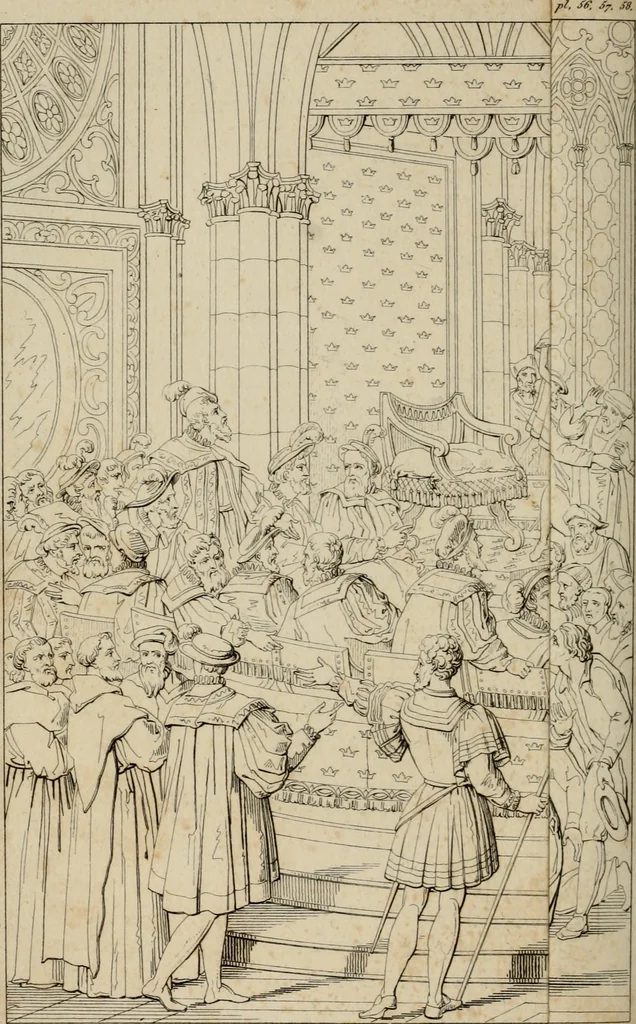 An illustration from Annales du Salon de Gand et de l'école moderne des Pays-Bas : recueil de morceaux choisis parmi les ouvrages de peinture, sculpture, architecture et gravure, esposés au musée en 1820, et d'autres nouvelles productions d l'art : gravés au trait, avec l'explication des sujets et une notice sur les artistes, 1823, leaf 229