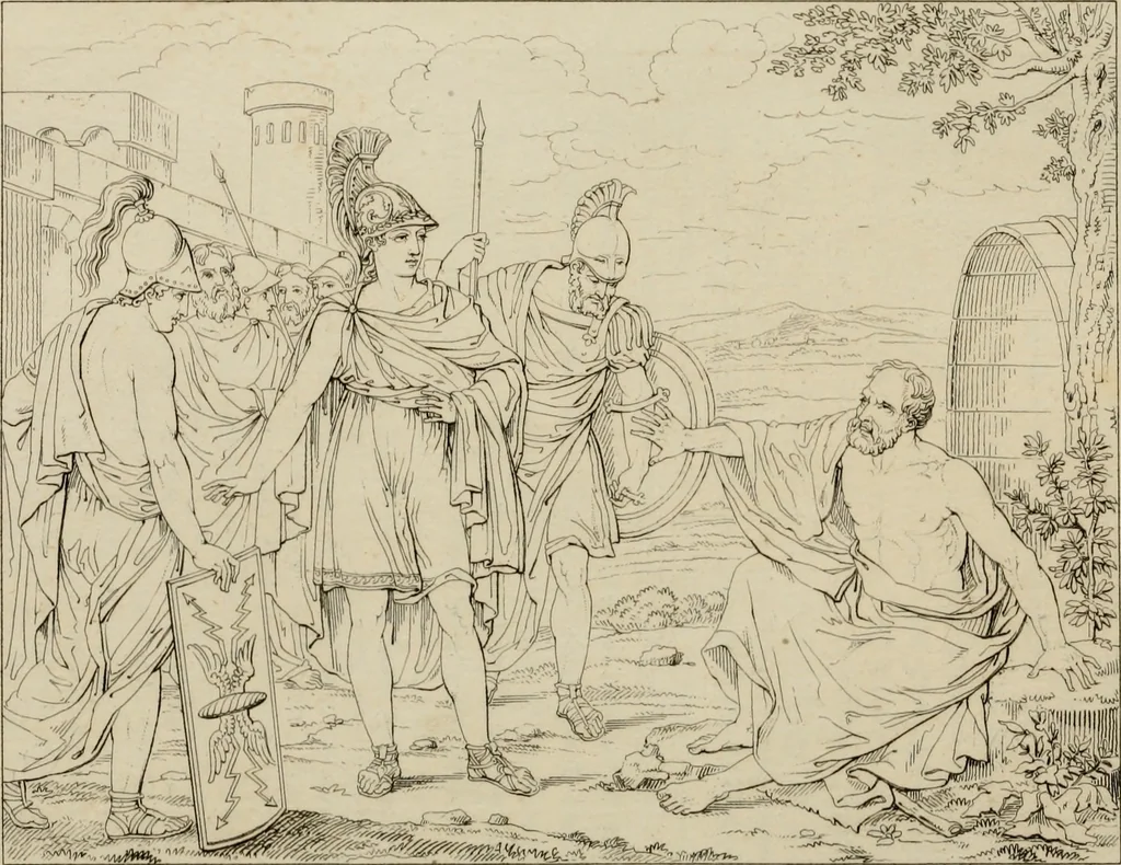 An illustration from Annales du Salon de Gand et de l'école moderne des Pays-Bas : recueil de morceaux choisis parmi les ouvrages de peinture, sculpture, architecture et gravure, esposés au musée en 1820, et d'autres nouvelles productions d l'art : gravés au trait, avec l'explication des sujets et une notice sur les artistes, 1823, leaf 265